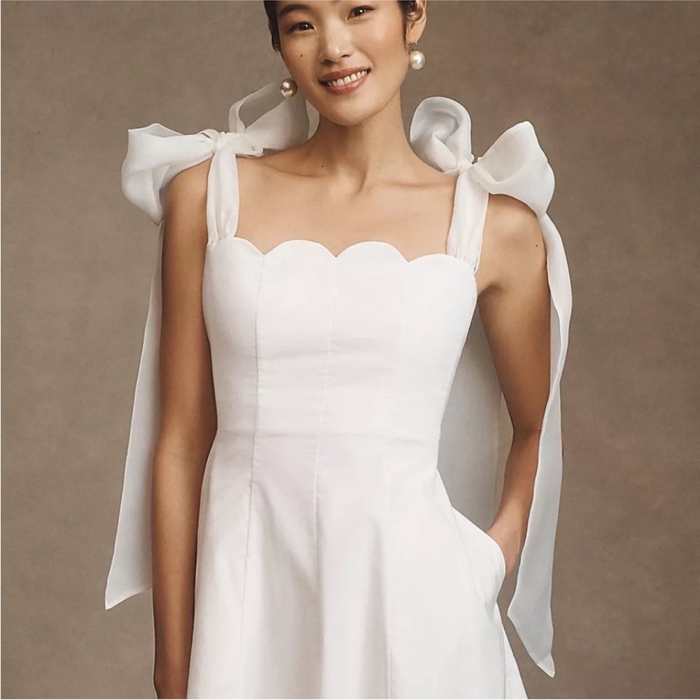 BHLDN IZZY BOW SCALLOP-TRIM A LINE MINI DRESS